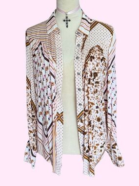 Free People Hazel Printed Buttondown Ivory Combo Western Festival BOHO Blouse S